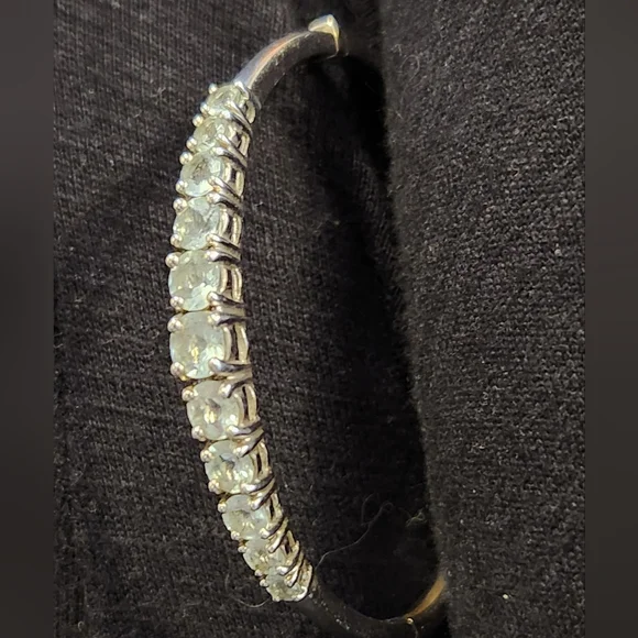 Vintage Aquamarine Sterling Silver Bangle Bracelet Size 7 - Picture 5 of 11